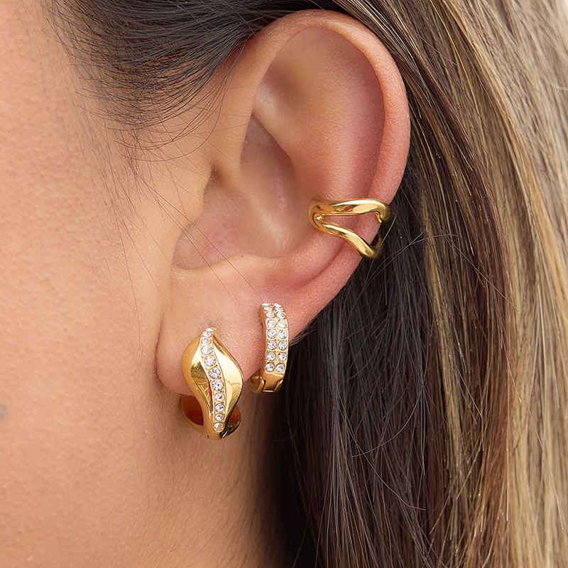 Rippled Rhinestone Huggie Hoops