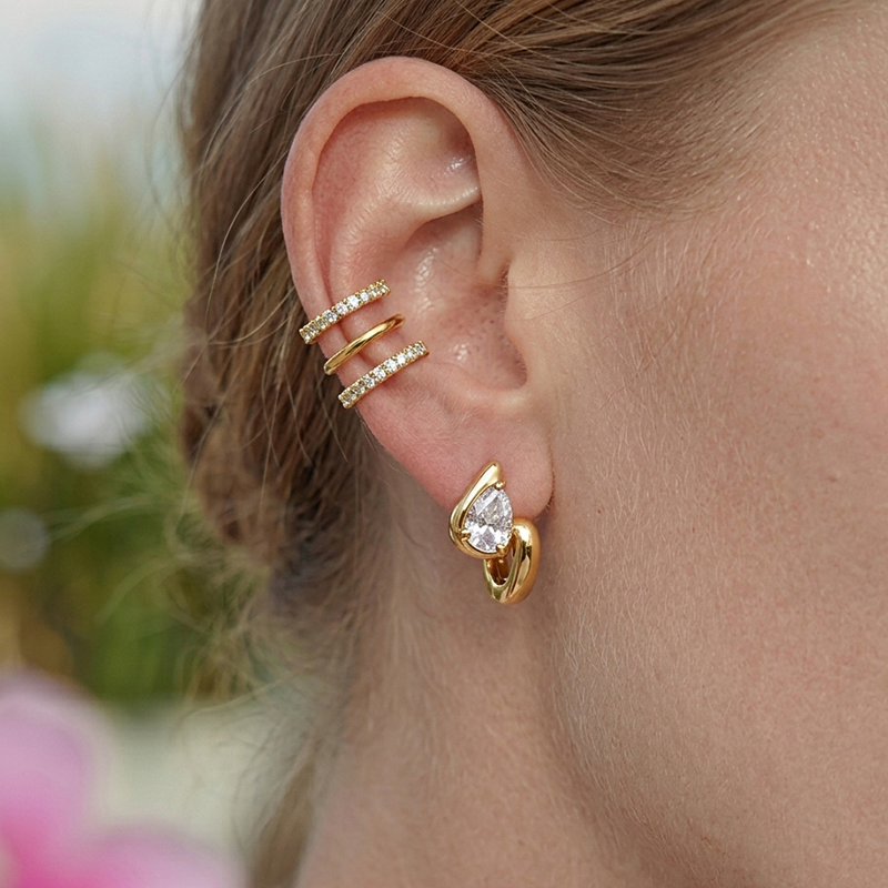 Teardrop CZ Twisted Huggie Hoop Earrings