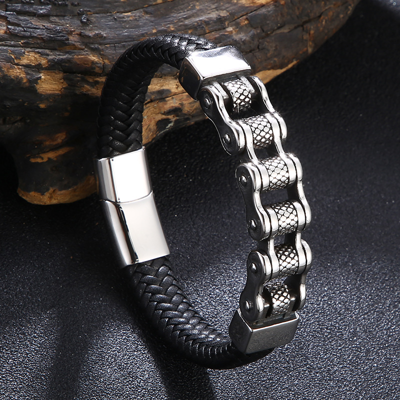 Viking Battle Chain Braided Leather Bracelet