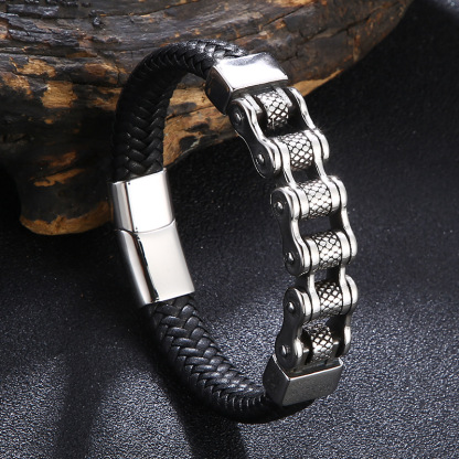Viking Battle Chain Braided Leather Bracelet