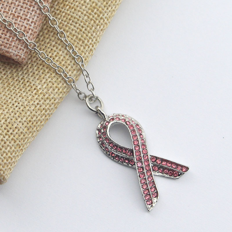 Pink Ribbon Sparkle Necklace | Breast Cancer Awareness Jewelry 