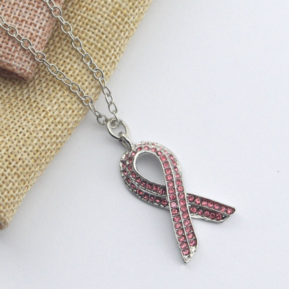 Pink Ribbon Sparkle Necklace | Breast Cancer Awareness Jewelry 