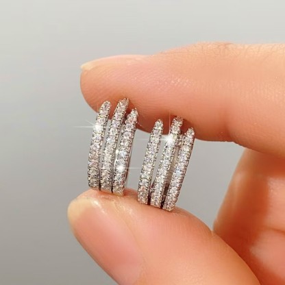 Triple Row Paved Huggie Earrings