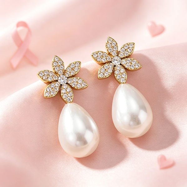 Floral Tear Pearl Earrings