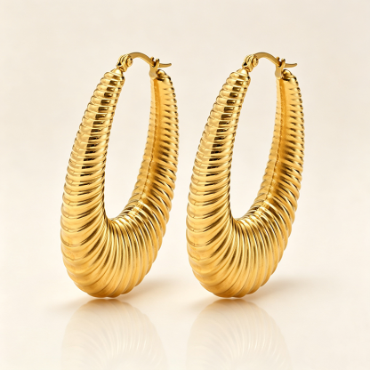 Ribbed Teardrop Chunky Hoop Earrings
