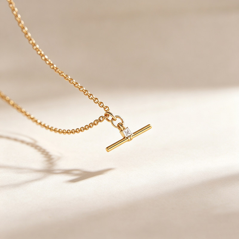 Square CZ OT T-Bar Necklace
