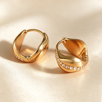 Rippled Rhinestone Huggie Hoops
