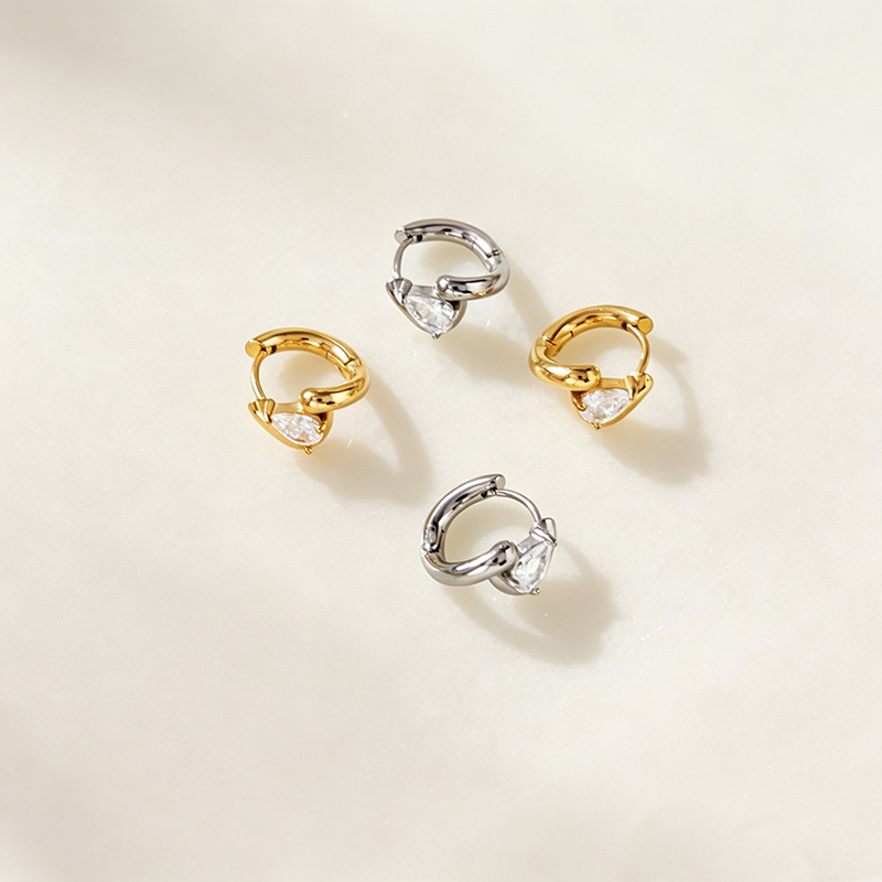 Teardrop CZ Twisted Huggie Hoop Earrings