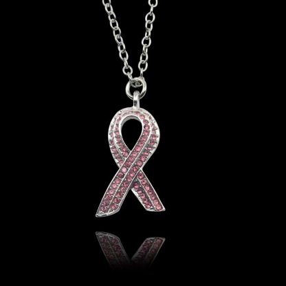 Pink Ribbon Sparkle Necklace | Breast Cancer Awareness Jewelry 