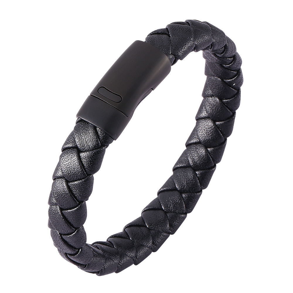Viking Warrior Pattern Two-Tone Braided Leather Bracelet