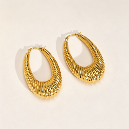 Ribbed Teardrop Chunky Hoop Earrings