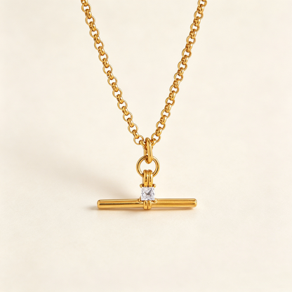 Square CZ OT T-Bar Necklace