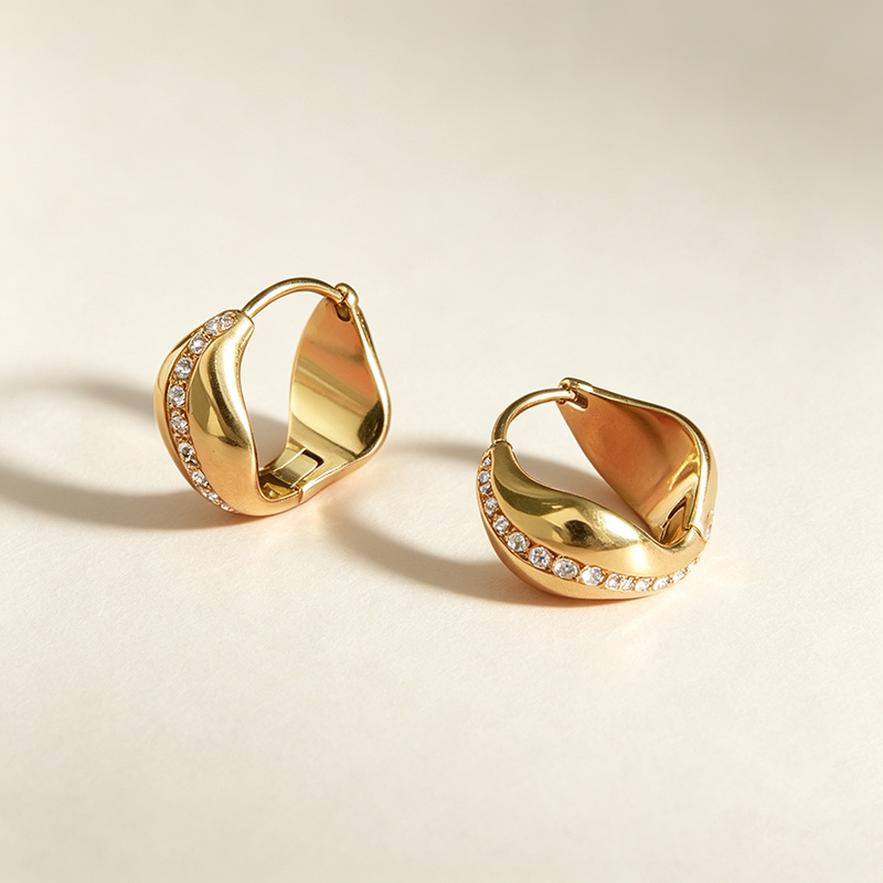 Rippled Rhinestone Huggie Hoops