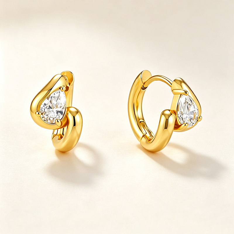 Teardrop CZ Twisted Huggie Hoop Earrings