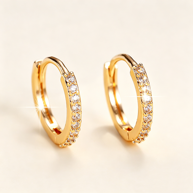 Paved CZ Gold Huggie Earrings