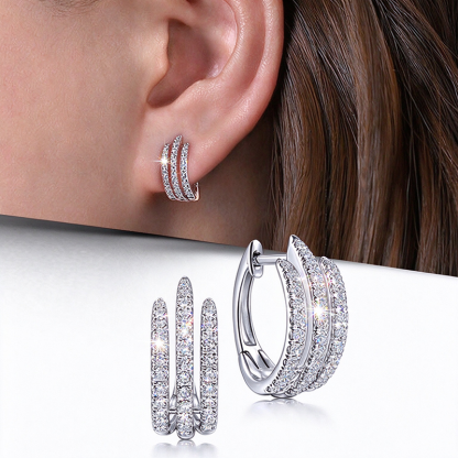 Triple Row Paved Huggie Earrings