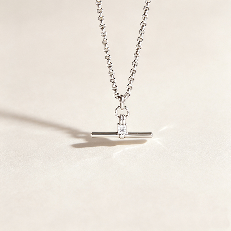 Square CZ OT T-Bar Necklace