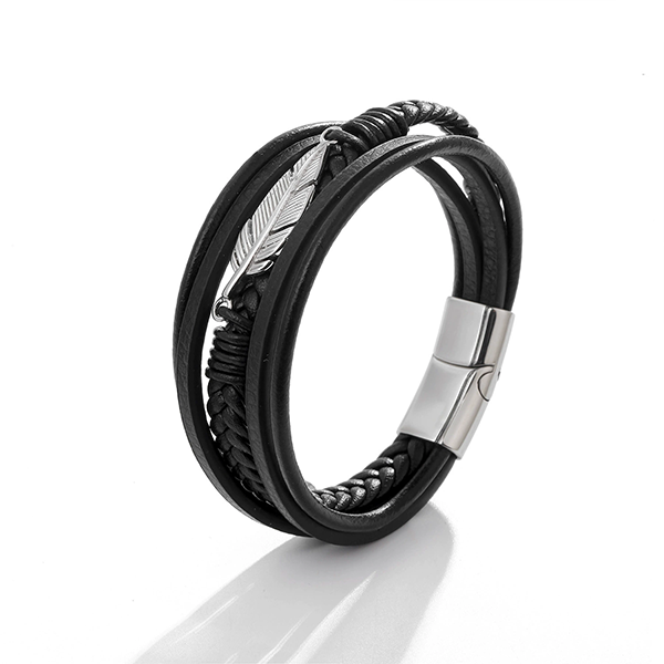 Viking Feather Braided Leather Bracelet