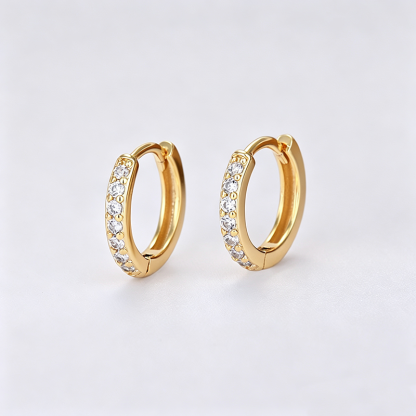 Paved CZ Gold Huggie Earrings