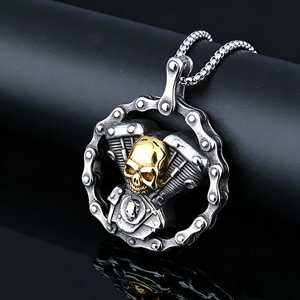 Motorcycle Chain Skull Engine Pendant Necklace