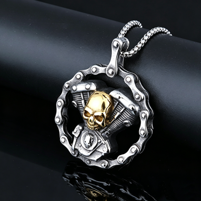Motorcycle Chain Skull Engine Pendant Necklace