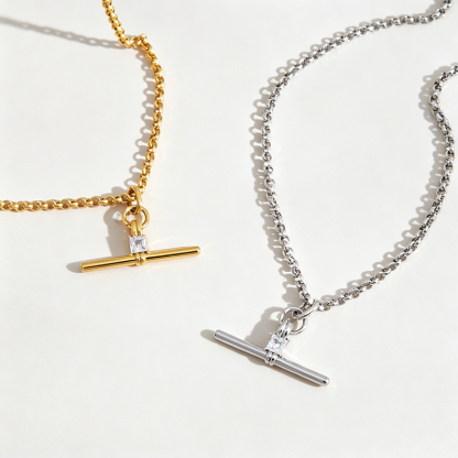 Square CZ OT T-Bar Necklace