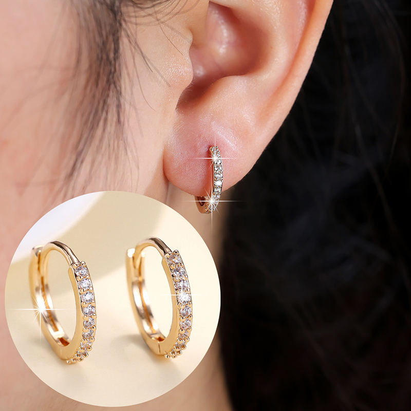 Paved CZ Gold Huggie Earrings