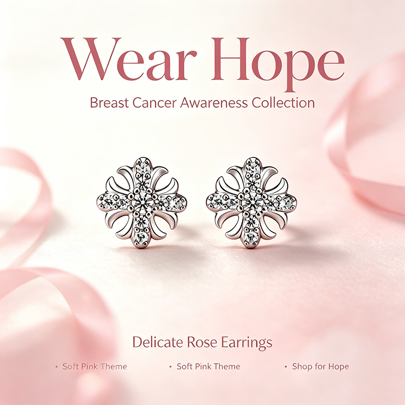 Support Breast Cancer Awareness |  Iris Flower CZ Titanium Screw‑Back Stud Earrings 