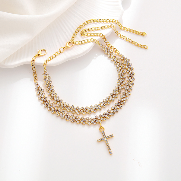 Glam Crystal Cross Foot Jewelry – Trendy Layered Anklet