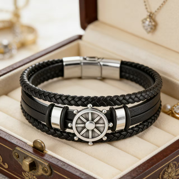 Norse Voyager Leather Bracelet