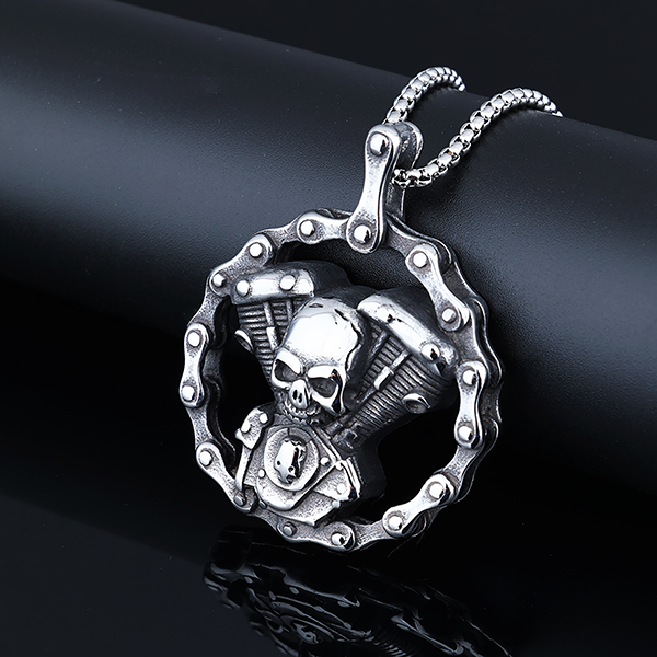 Motorcycle Chain Skull Engine Pendant Necklace