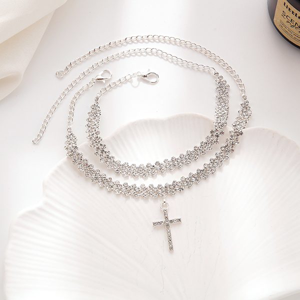 Glam Crystal Cross Foot Jewelry – Trendy Layered Anklet