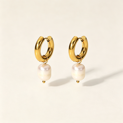 Gold Pearl Charm Huggies