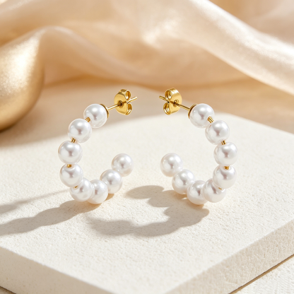 Gold Cala Pearl Hoops