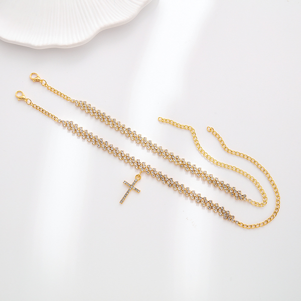 Glam Crystal Cross Foot Jewelry – Trendy Layered Anklet