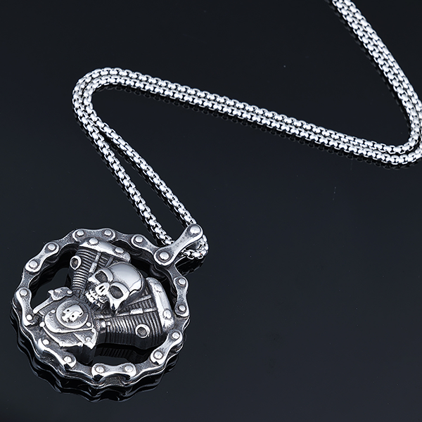 Motorcycle Chain Skull Engine Pendant Necklace