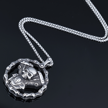 Motorcycle Chain Skull Engine Pendant Necklace