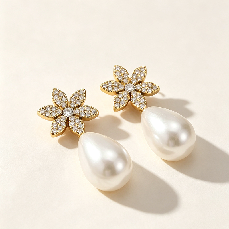 Floral Tear Pearl Earrings