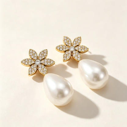 Floral Tear Pearl Earrings