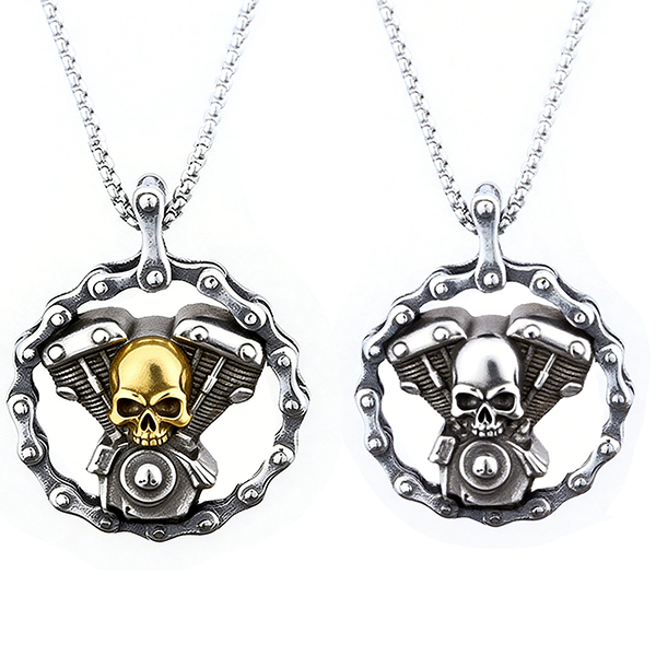 Motorcycle Chain Skull Engine Pendant Necklace