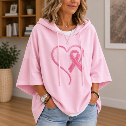 Ribbon Awareness Hoodie | Pink Heart Oversized Hoodie