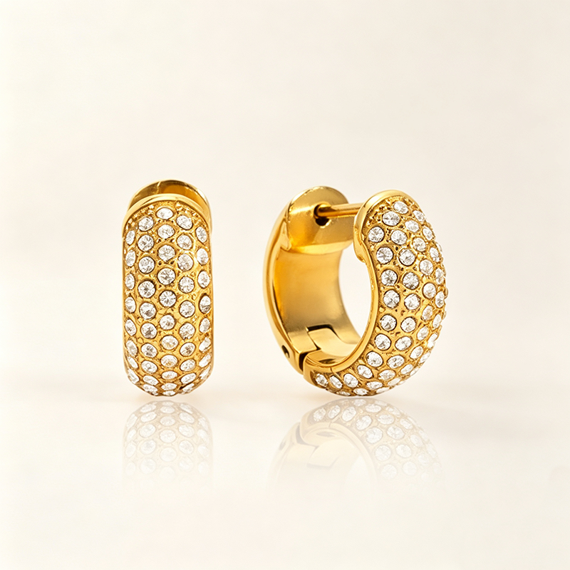 Pavé Crystal Gold Huggie Hoop Earrings