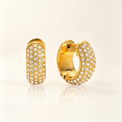 Pavé Crystal Gold Huggie Hoop Earrings