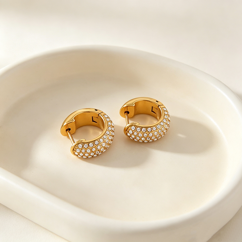 Pavé Crystal Gold Huggie Hoop Earrings