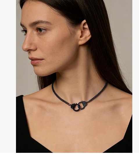 Men’s/Women’s Black Curb Chain Handcuff Choker Necklace
