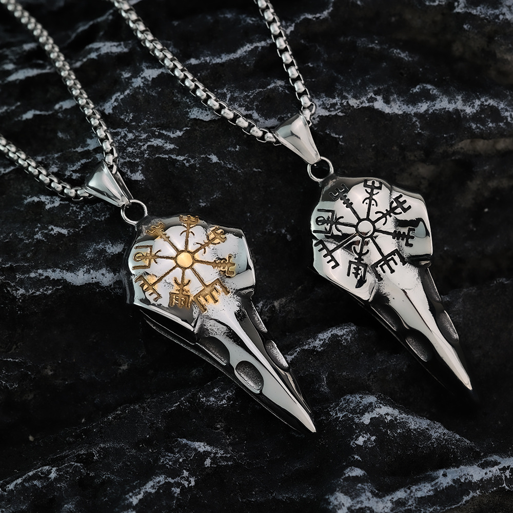 Viking Vegvisir Raven Skull Necklace