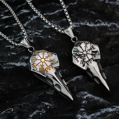 Viking Vegvisir Raven Skull Necklace