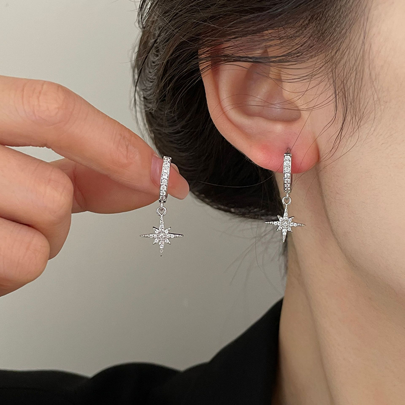 Pavé North Star Huggie Hoop Earrings