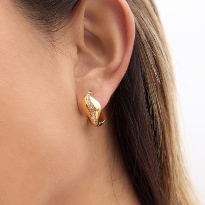 Rippled Rhinestone Huggie Hoops