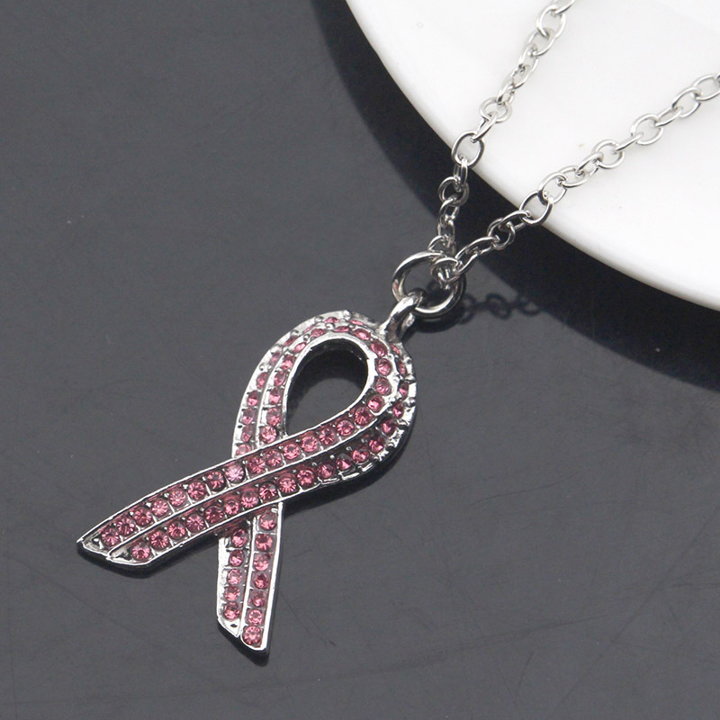 Pink Ribbon Sparkle Necklace | Breast Cancer Awareness Jewelry 